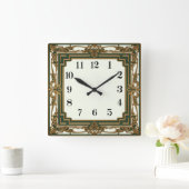 Horloge Carrée Élégant Vert Art Déco (Maison)