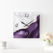 Horloge Carrée Élégant violet Agate Parties scintillant or marbre (Maison)