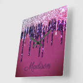 Horloge Carrée Élégant violet rose Parties scintillant de séchage (Angle)