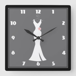 Horloge Carrée Elégante blague blanche sur gris - Design simple e