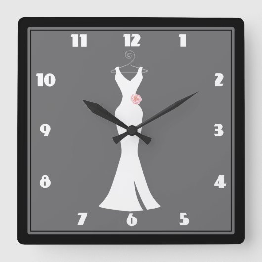 Horloge Carrée Elégante blague blanche sur gris - Design simple e (Recto)