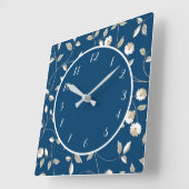 Horloge Carrée Elégante Bleu Blancs Fleurs Féminines Floral (Angle)