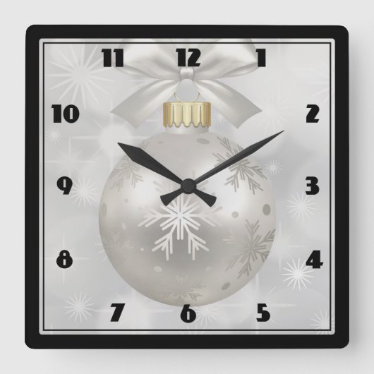 Horloge Carrée Élégante boule de Noël en argent sur les lumières (Recto)