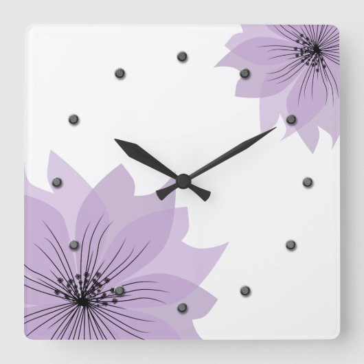 Horloge Carrée Élégante fleur lilas (Recto)