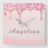 Horloge Carrée Élégante Parties scintillant de verre rose Fête de (Recto)