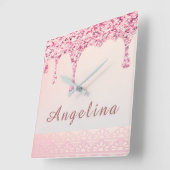 Horloge Carrée Élégante Parties scintillant de verre rose Fête de (Angle)