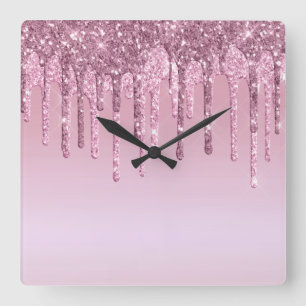 Horloge Carrée Elégante parties scintillant élégante en or ros