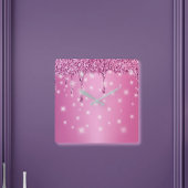 Horloge Carrée Élégante Parties scintillant rose chaud