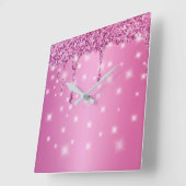 Horloge Carrée Élégante Parties scintillant rose chaud (Angle)