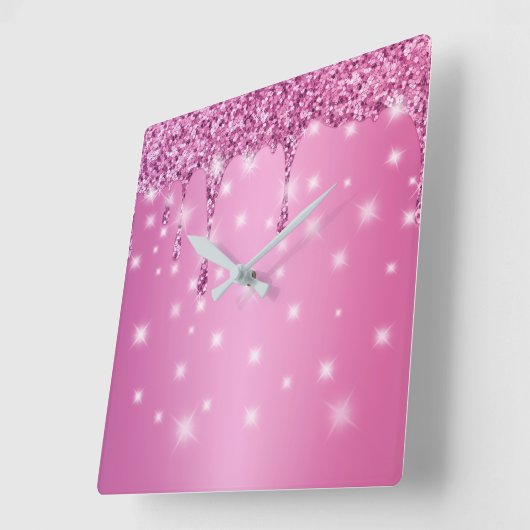Horloge Carrée Élégante Parties scintillant rose chaud (Angle)