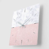 Horloge Carrée Elégante parties scintillant rose en or et marbre  (Angle)