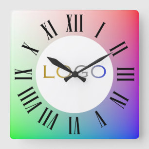 Horloge Carrée Élégante photo de logo, coloré Pastel Rainbow Whee