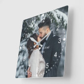 Horloge Carrée élégante photo de mariage blanc classiques (Angle)
