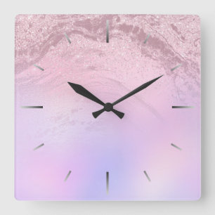 Horloge Carrée Élégante rose moderne à gradient or parties sci