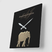Horloge Carrée Élément de monogramme d'éléphant noir et or (Angle)