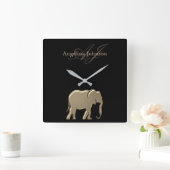 Horloge Carrée Élément de monogramme d'éléphant noir et or (Maison)