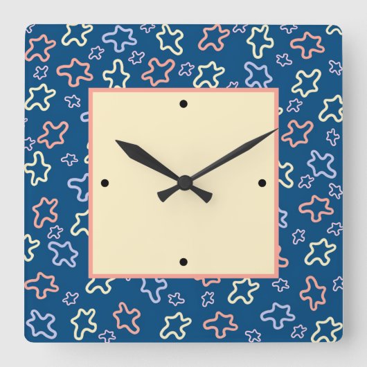 Horloge Carrée éléments Abstraits sur un arrière - plan bleu mari (Recto)