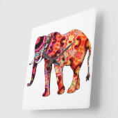 Horloge Carrée Éléphant abstrait coloré (Angle)
