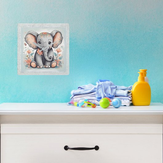 Horloge Carrée Eléphant bébé