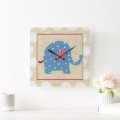 Horloge Carrée Eléphant bleu avec Pois blancs (Maison)