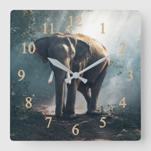 Horloge Carrée Éléphant Dans La Jungle