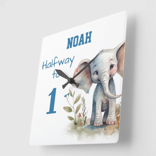 Horloge Carrée Eléphant de 6 mois (Angle)