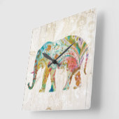 Horloge Carrée Éléphant de Boho Paisley II (Angle)
