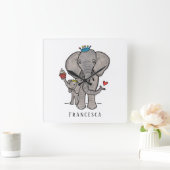 Horloge Carrée Elephant et bébé (Maison)