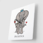 Horloge Carrée Elephant et bébé (Angle)