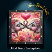 Horloge Carrée Elephant Love Heart Pink