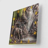 Horloge Carrée Eléphant majestueux par Cascade paisible (Angle)