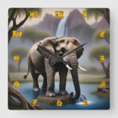 Horloge Carrée Eléphant majestueux par Cascade paisible à Dusk (Recto)