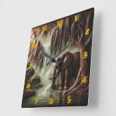 Horloge Carrée Eléphant majestueux par Cascade sereine à Dusk (Angle)