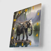 Horloge Carrée Eléphant majestueux par eaux tranquilles à Dusk (Angle)