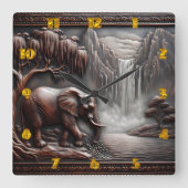 Horloge Carrée Eléphant par cascade dans le relief sculpté (Recto)