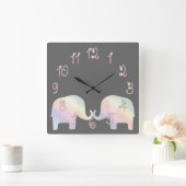 Horloge Carrée éléphant pastel (Maison)