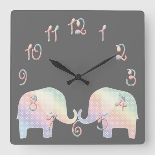 Horloge Carrée éléphant pastel (Recto)