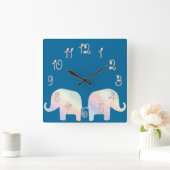 Horloge Carrée éléphant pastel (Maison)