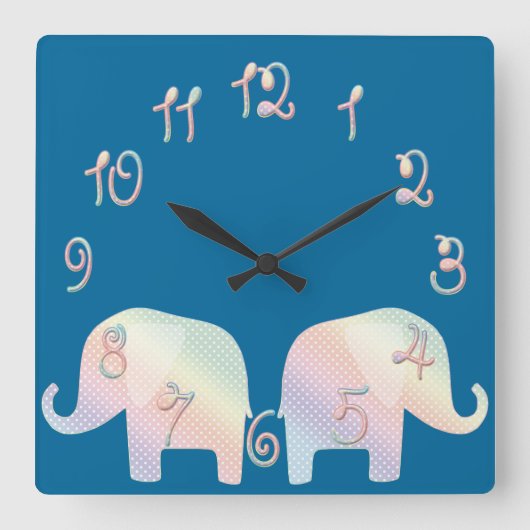 Horloge Carrée éléphant pastel (Recto)