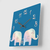 Horloge Carrée éléphant pastel (Angle)