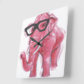Horloge Carrée Éléphant rose pimpant de l'animal | dans des (Angle)