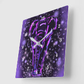 Horloge Carrée Eléphant Rose Violet Neon Marchant La Nuit étoilée (Angle)