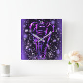 Horloge Carrée Eléphant Rose Violet Neon Marchant La Nuit étoilée (Maison)