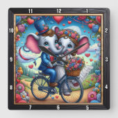 Horloge Carrée Elephant Wedding Bicycle Romantic (Recto)