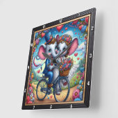 Horloge Carrée Elephant Wedding Bicycle Romantic (Angle)