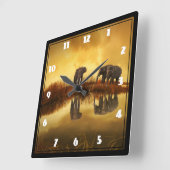 Horloge Carrée Eléphants asiatiques en Thaïlande sous un coucher  (Angle)