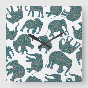 Horloge Carrée Eléphants personnalisées en Paisley sur une horlog
