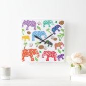 Horloge Carrée Eléphants tropicaux (Maison)