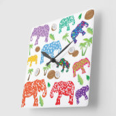 Horloge Carrée Eléphants tropicaux (Angle)