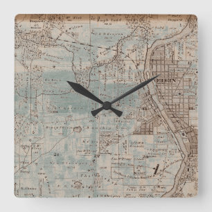 Horloge Carrée Elgin Illinois 1870 Carte Plat Fox River Downtown